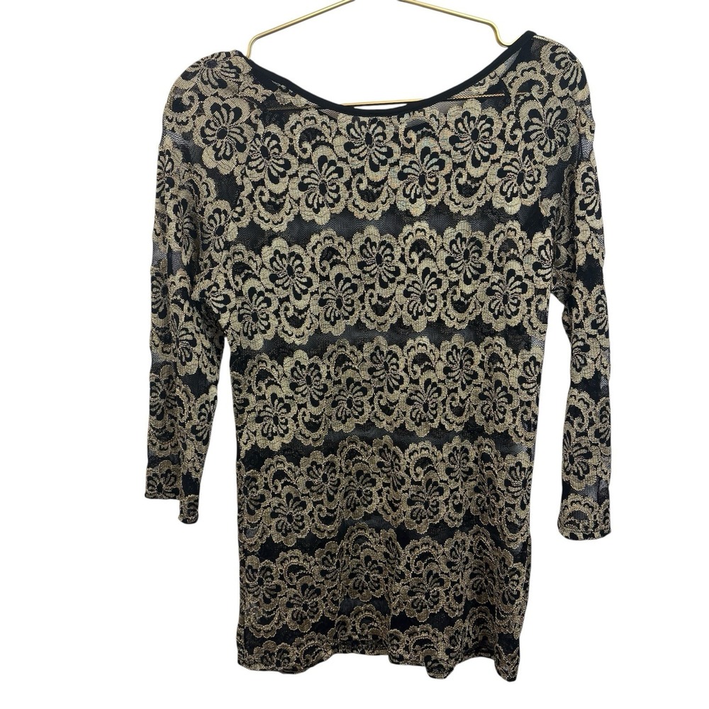 Y2K Deb Sheer Black Gold Lace Tunic Top Size L/XL?